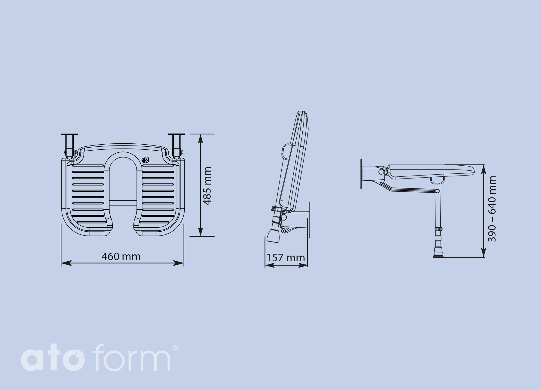 Duschklappsitz 4000, Standard mit Ausschnitt für die Intimpflege Technische Daten