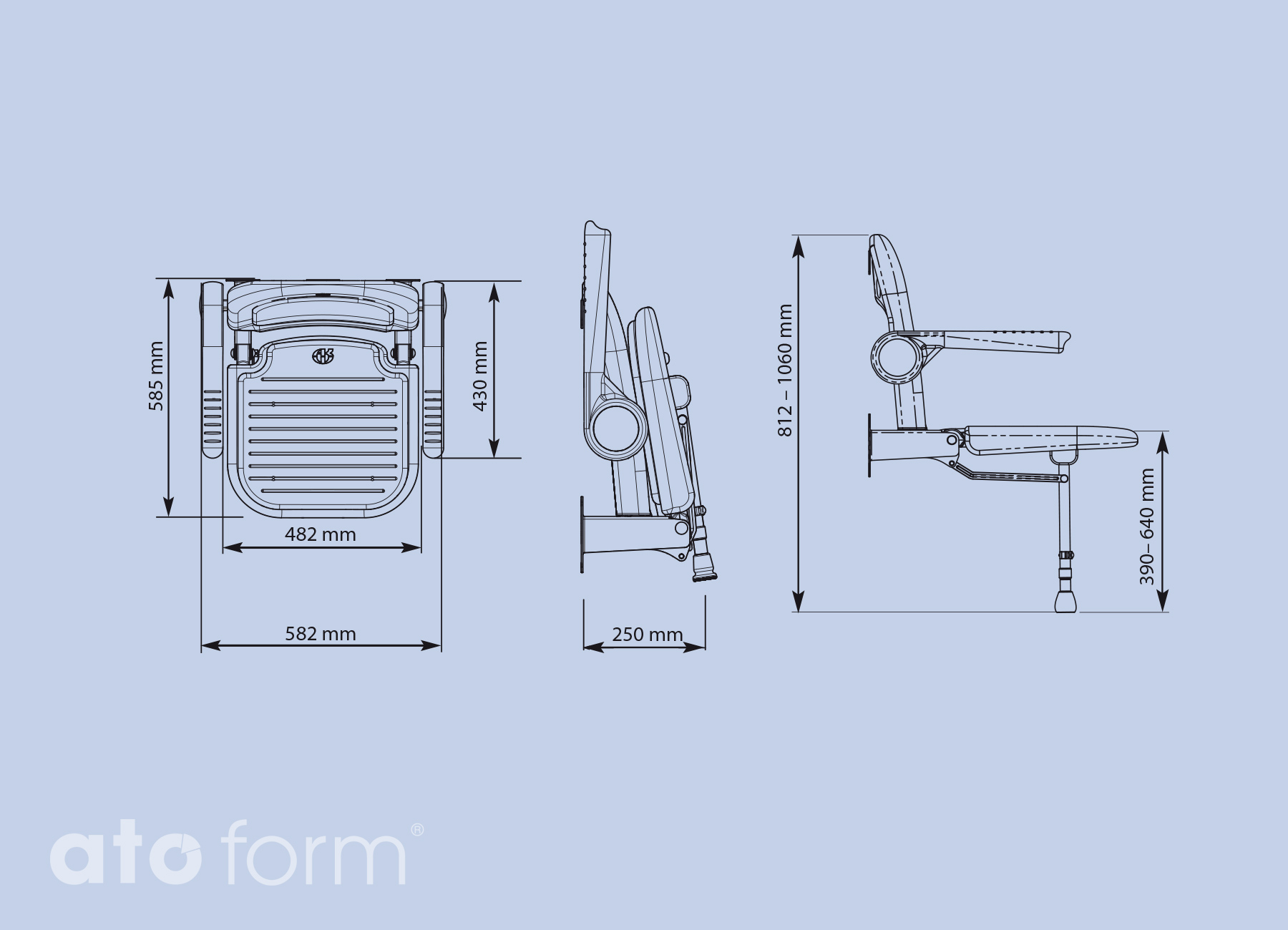 Duschklappsitz 4000, breit, mit Arm- und Rückenlehne Technische Daten