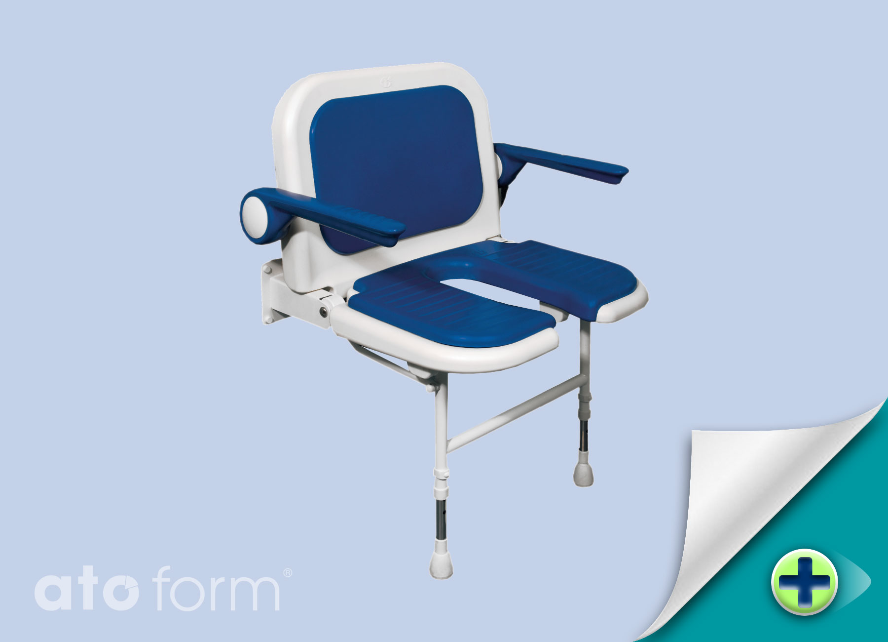 Duschklappsitz 4000, breit, Arm- & Rückenlehne, Ausschnitt für Intimpflege