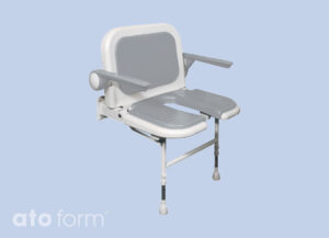 Duschklappsitz 4000, breit, Arm- & Rückenlehne, Ausschnitt für Intimpflege