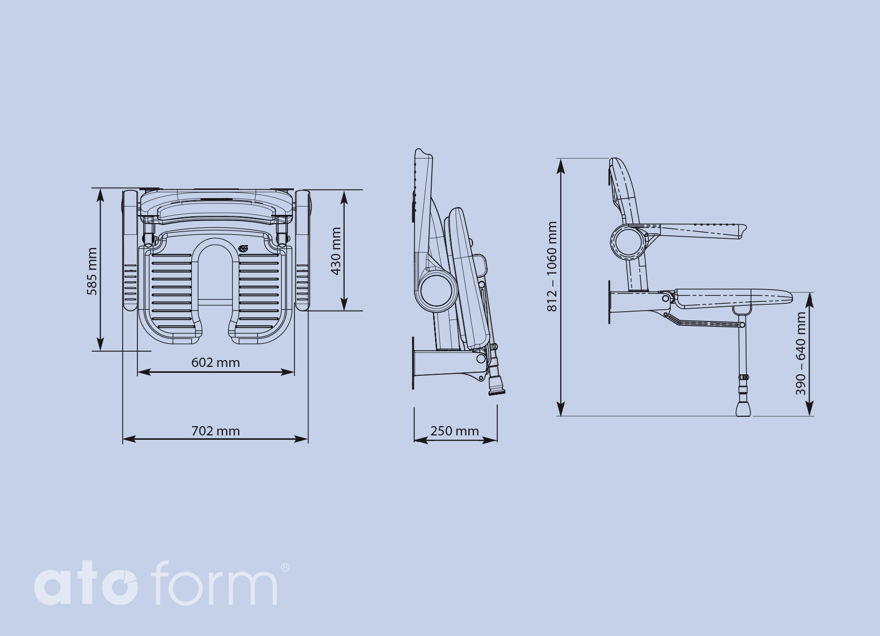 Duschklappsitz 4000, breit, Arm- & Rückenlehne, Ausschnitt für Intimpflege Technische Daten